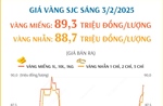 Giá vàng SJC sáng 3/2/2025: Vàng miếng lên trên mốc 89 triệu đồng/lượng