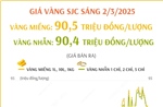 Giá vàng SJC sáng 2/3 niêm yết ở mức 88,5 - 90,5 triệu đồng/lượng