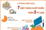 5 tháng năm 2025: 7 mặt hàng xuất khẩu trên 5 tỷ USD