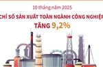 10 tháng năm 2025: Chỉ số sản xuất toàn ngành công nghiệp tăng 9,2%