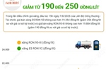 Giá xăng giảm từ 190 đến 250 đồng/lít