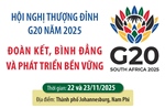 Hội nghị Thượng đỉnh G20 năm 2025: Đoàn kết, Bình đẳng và Phát triển bền vững