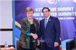 Thủ tướng Phạm Minh Chính gặp Tổng Giám đốc Quỹ Tiền tệ Quốc tế (IMF) Kristalina Georgieva