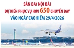 Sân bay Nội Bài dự kiến phục vụ hơn 650 chuyến bay vào ngày cao điểm 29/4/2026