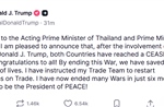 Tổng thống Trump thông báo &#39;tin vui&#39; cho Thái Lan, Campuchia sau thỏa thuận ngừng bắn