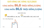 Vàng miếng và vàng nhẫn sáng 12/1 sát mốc 87 triệu đồng/lượng