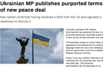 Nghị sĩ Ukraine công bố toàn bộ kế hoạch 28 điểm của Mỹ nhằm chấm dứt thù địch giữa Moskva và Kiev