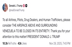Tổng thống Trump tuyên bố đóng cửa không phận Venezuela sau cảnh báo nguy hiểm của FAA
