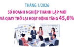 Tháng 1/2026: Số doanh nghiệp thành lập mới và quay trở lại hoạt động tăng 45,6%