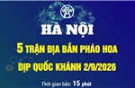Hà Nội bắn pháo hoa tại 5 trận địa mừng Quốc khánh 2/9/2026