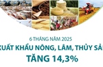 6 tháng năm 2025: Xuất khẩu nông, lâm, thủy sản tăng 14,3%