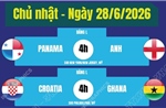 Lịch thi đấu World Cup 2026 ngày 28/6