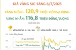 Sáng 6/7/2025: Giá vàng ở mức 120,9 triệu đồng/lượng