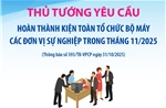 Thủ tướng yêu cầu kiện toàn tổ chức bộ máy các đơn vị sự nghiệp trong tháng 11/2025