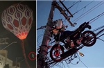 Video hy hữu khinh khí cầu nâng xe máy lên cột điện gây mất điện diện rộng