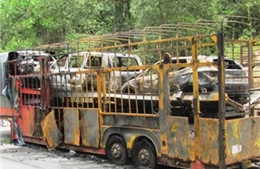 Cháy xe đầu kéo, 6 ô tô Hyundai bị thiêu rụi