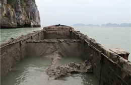 Bắt quả tang 2 tàu đổ bùn xuống Vịnh Hạ Long