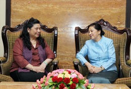 Phó Chủ tịch Quốc hội Tòng Thị Phóng chào xã giao Chủ tịch Quốc hội Lào 