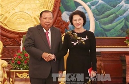 Chủ tịch Quốc hội chào Tổng Bí thư, Chủ tịch nước Lào