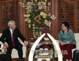 Tổng Bí thư Nguyễn Phú Trọng hội kiến Chủ tịch Đảng Dân chủ Đấu tranh Indonesia 