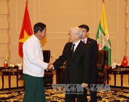 Tổng Bí thư Nguyễn Phú Trọng tiếp Ngài Than Htay, Chủ tịch Đảng USDP Myanmar