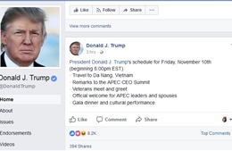Tổng thống Trump ‘cập nhật’ lịch trình tại Việt Nam trên Facebook cá nhân