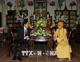 Chủ tịch Ủy ban Trung ương MTTQ thăm, chúc Tết Trưởng lão Hòa thượng Thích Phổ Tuệ 