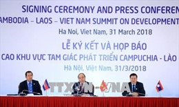 Thủ tướng Campuchia, Lào, Việt Nam chủ trì họp báo Hội nghị Cấp cao CLV 10