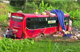 Xe khách giường nằm chở 40 hành khách bất ngờ lao xuống ruộng