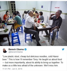Ông Obama hồi tưởng bữa ăn bún chả Việt Nam với đầu bếp Anthony