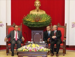 Thường trực Ban Bí thư Trần Quốc Vượng tiếp Đoàn đại biểu cấp cao Campuchia