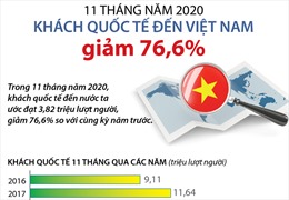 Khách quốc tế đến Việt Nam giảm 76,6% trong 11 tháng năm 2020