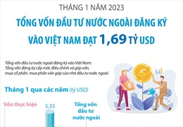 Tháng 1/2023: Tổng vốn đầu tư nước ngoài đăng ký vào Việt Nam đạt 1,69 tỷ USD