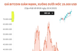 Giá Bitcoin giảm mạnh, xuống dưới mốc 29.000 USD