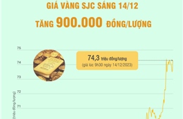 Giá vàng SJC sáng 14/12 tăng 900.000 đồng/lượng