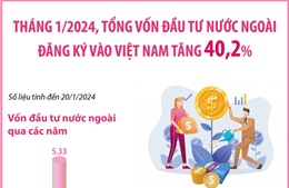 Tháng 1/2024, tổng vốn đầu tư nước ngoài đăng ký vào Việt Nam tăng 40,2%