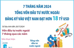 7 tháng năm 2024: Tổng vốn đầu tư nước ngoài đăng ký vào Việt Nam đạt hơn 18 tỷ USD