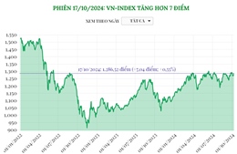 Phiên 17/10/2024: VN-Index tăng hơn 7 điểm