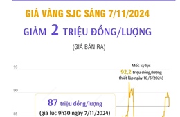 Vàng SJC sáng 7/11/2024 giảm 2 triệu đồng/lượng