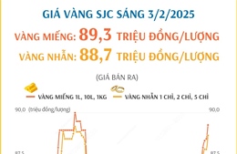 Giá vàng SJC sáng 3/2/2025: Vàng miếng lên trên mốc 89 triệu đồng/lượng