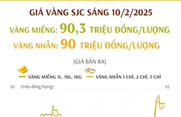 Giá vàng SJC sáng 10/2/2025: Vàng nhẫn tăng lên 90 triệu đồng/lượng