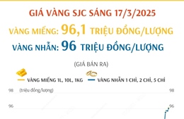 Giá vàng SJC sáng 17/3/2025 lập kỷ lục mới, trên 96 triệu đồng/lượng