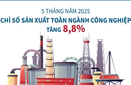 5 tháng năm 2025: Chỉ số sản xuất toàn ngành công nghiệp tăng 8,8%