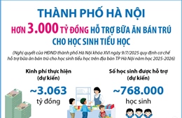 Thành phố Hà Nội: Hơn 3.000 tỷ đồng hỗ trợ bữa ăn bán trú cho học sinh tiểu học