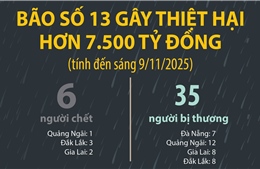 Bão số 13 gây thiệt hại hơn 7.500 tỷ đồng (tính đến sáng 9/11/2025)