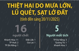 Thiệt hại do mưa lớn, lũ quét, sạt lở đất (tính đến sáng 20/11/2025)