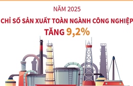 Năm 2025: Chỉ số sản xuất công nghiệp tăng 9,2%