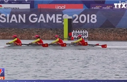 Xem 4 nữ VĐV Rowing Việt Nam chạy nước rút về đích giành  Huy chương vàng đầu tiên tại Asiad 2018