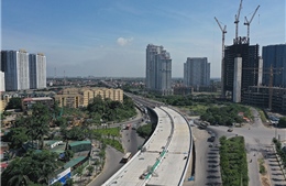 Cận cảnh cây cầu cạn Mai Dịch - Nam Thăng Long đang được gấp rút hoàn thành