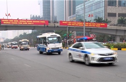 Hàng trăm cảnh sát cùng các phương tiện tổng duyệt phương án dẫn đoàn phục vụ Đại hội Đảng